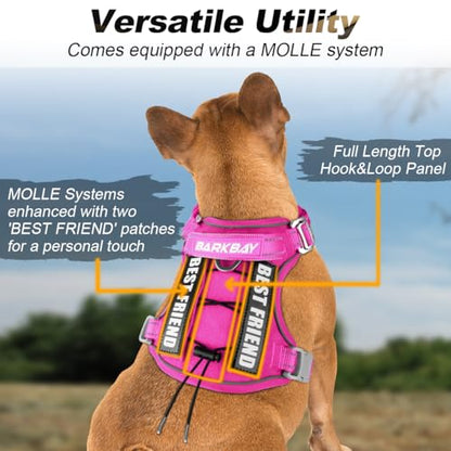 BARKBAY Service Dog Vest Tactical Dog Harness Medium Large Sized Dog No Pull Adjustable Dog Harness Reflective K9 Working Training Easy Control Military Molle System(Pink,S) - color: Pink, size: Small