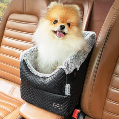 PETSFIT Center Console Dog Car Seat with Safe Protection Hooks, Pet Car Seat with Upgraded Safety Tethers, Washable Cushion, Console Dog Car Seats for Small Dogs Up to 8 Lbs(Black) - color: Black