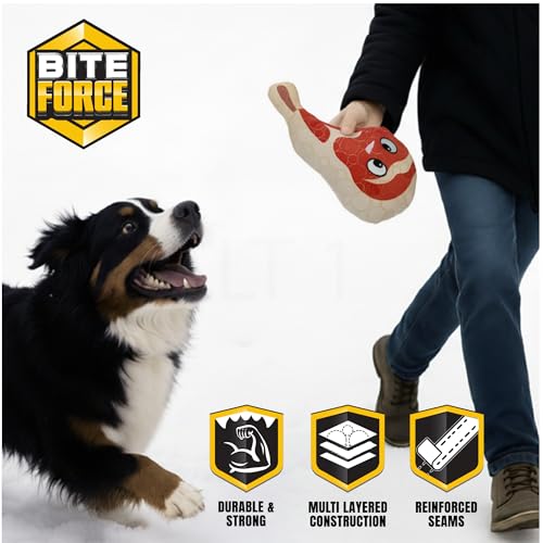 Bite Force - Durable & Strong Dog Toy Ribby with Squeaker, Kevlar-Reinforced Seams for Aggressive chewers- Red. - color: Regular - Rib eye