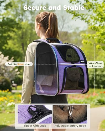 pecute Cat Backpack Expandable, Cat Carrier with Breathable Window - color: Purple, size: 12.6"L x 10.2"W x 16.5"H