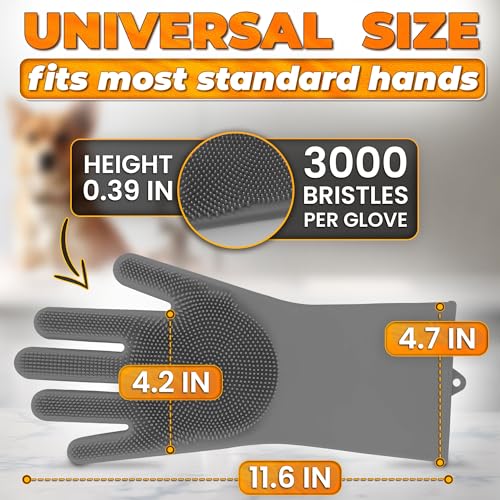 Cat and Dog Shampoo Gloves with 3000 Soft Bristles – 2-in-1 Dog Bath Gloves 11.6", Durable Silicone, Saves Shampoo | Massage, Grooming & Clean Wet or Dry – Made for Every Breed and Coat Style (Grey) - color: Grey