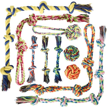 Aitmexcn Dog Rope Toys for Small and Medium Dogs, 10 Pack Puppy Teething Cotton Chew Tug Ropes, Indoor Outdoor Interactive Tug of War Toy Set, Sturdy Knot Toys for Dental Care and Boredom Relief - size: 10 Pack-Small