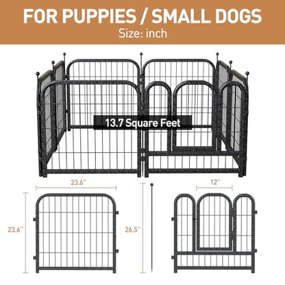 Metal Dog Playpen, 24 Inch Height 8 Panels, Ideal Dog Fence for Large/Medium/Small Dogs Indoor & Outdoor Bliss, Perfect Dog Pen for Camping, Yard, and RV | Black-Silver - size: 24"High, style: 08 Panels