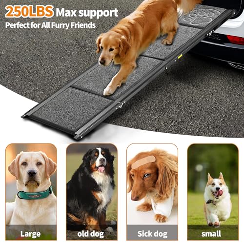 Dog Ramp for Large Dogs, Extra Long 71" & 17.3" Wide Folding Dog Ramp for High SUV & Truck, Portable Non-Slip Pet Ramp for Car, Supports 250 lbs - size: Upgraded 71" L x 17.3" W