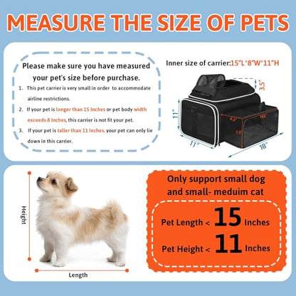 Petskd Top and Side Expandable Pet Carrier 18x11x11 Inches Delta United Airline Approved, Soft-Sided Carrier for Small Cats and Dogs with Locking Safety Zippers and Anti-Scratch Mesh(Black) - color: Black, size: 18.0"L x 11.0"W x 11.0"H