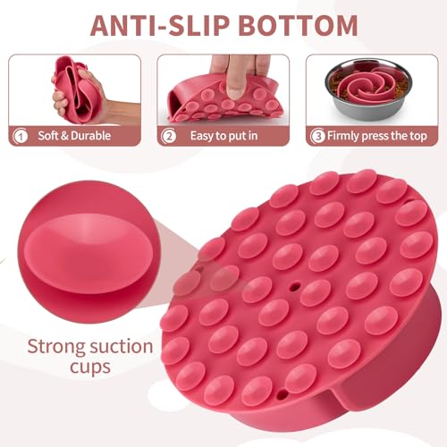 Slow Feeder Dog Bowls Insert, Animire Soft Silicone Slow Eating Dog Food Bowl for Small, Medium and Large Dogs, Compatible with Regular and Elevated Bowls - color: Rose, size: S