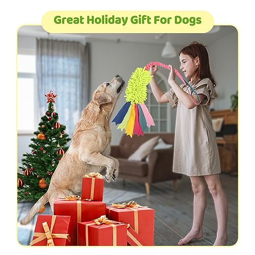 wodoca Dog Tug Toys - Aggressive Chewer Rope Toy with Strong Squeak, Ideal for Large Dogs, Training, and Play - color: Green Chenille, Pink Webbing