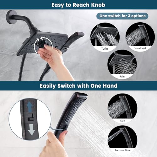 BRIGHT SHOWERS High Pressure Shower Head with Handheld, Oil Rubbed Bronze Dual Showerhead Combo with Rainfall Spray, Detachable Hand Held Shower, 60" Stainless Steel Hose - color: Oil Rubbed Bronze, size: 2.5 Gallon Per Minute