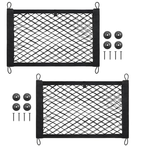 2 Pcs Small Cargo Net, 21.6 ×9.8in Car Storage Net Pocket Automotive Cargo Nets Stretchable Cargo Net Storage Mesh Net with 8 Mounting Screws and Hooks Cargo Netting for SUV Car Truck - size: 21.7 x 9.8 inches