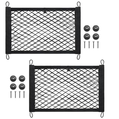 2 Pcs Small Cargo Net, 21.6 ×9.8in Car Storage Net Pocket Automotive Cargo Nets Stretchable Cargo Net Storage Mesh Net with 8 Mounting Screws and Hooks Cargo Netting for SUV Car Truck - size: 21.7 x 9.8 inches
