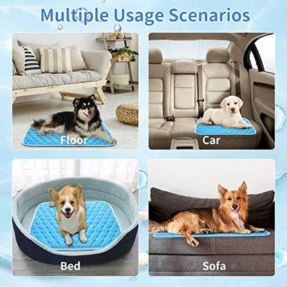 Dog Cooling Mat Non-Toxic Self Cooling Pad for Dogs Cats in Hot Summer Cool Pad Washable & Easy Clean - color: BLUE, size: Medium 27x20in