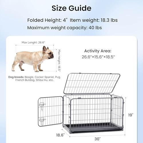 ZOMISIA Collapsible Dog Crate for Small Dogs - 30 inch Escape Proof Metal Dog Kennel with Double Door, Easy Assembly Foldable Dog Cage with Removable Tray, Indoor Outdoor Use, Silver Gray - size: 30.0"L x 18.6"W x 19.0"H