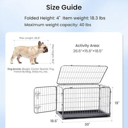 ZOMISIA Collapsible Dog Crate for Small Dogs - 30 inch Escape Proof Metal Dog Kennel with Double Door, Easy Assembly Foldable Dog Cage with Removable Tray, Indoor Outdoor Use, Silver Gray - size: 30.0"L x 18.6"W x 19.0"H