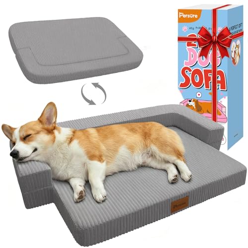 Persure Orthopedic Dog Bed for Medium Large Dogs, Waterproof Memory Foam Pet Couch Dog Sofa with 3-Sided Bolster, Adjustable Pillow, Non-Slip Bottom & Removable Washable Cover, Grey, 36 inch - color: grey, size: Large