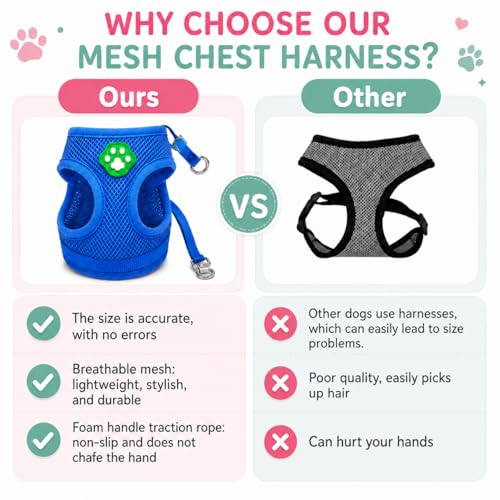 Dog Harness Small Sized and Leash Set, Step in Soft Light Puppy Vest, Breathable Mesh Pet Harness, Adjustable Pet Puppy Harness, Easy Walk Dog Harness, M: Chest 11.8-17.7" - color: Blue, size: M: Chest 11.8-17.7" Leash 3.8 FT
