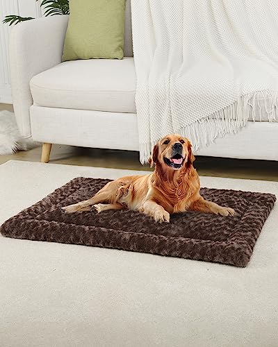 Washable Dog Bed Mat Crate Pad Soft Fluffy Pet Kennel Beds Dog Sleeping Mattress for Large Jumbo Medium Small Dogs, 42 x 28 Inch, Brown - color: Brown, size: 42.00" x 28.00" x 1.50"