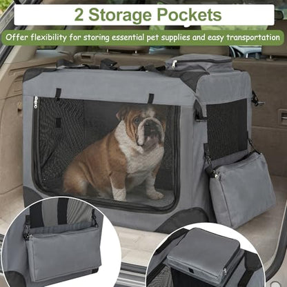 Giantex Folding Soft Dog Crate, 33 Inch Foldable Portable Dog Kennel for Large Dogs up to 50 lbs, Collapsible Soft-Sided Pet Travel Crate with 5-Sided Mesh, 3 Doors, Washable Mat & Storage Pockets - size: 33.0"L x 23.0"W x 23.0"H