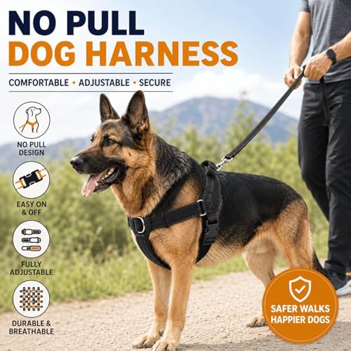 No Pull Dog Harness - Escape Proof Adjustable Vest, Breathable Mesh Anti-Choke Design with Reflective Straps, Training Harness for Small Medium Large Dogs for Daily Walking Camping Traveling - size: L
