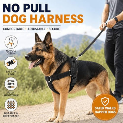 No Pull Dog Harness - Escape Proof Adjustable Vest, Breathable Mesh Anti-Choke Design with Reflective Straps, Training Harness for Small Medium Large Dogs for Daily Walking Camping Traveling - size: L