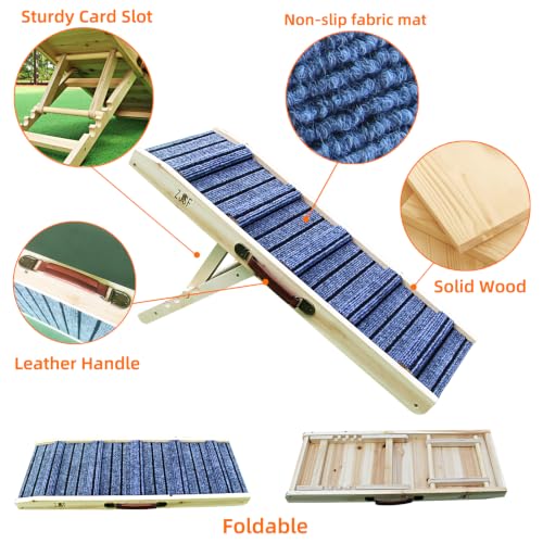 ZJSF Foldable Wooden Dog Ramp for High Bed, Dog Stairs for Small Dogs, High Traction Platform with 4 Adjustable Heights (5"-20.4"), 31.5" L, Supports up to 70 lbs - size: 31.5"L X 12"W