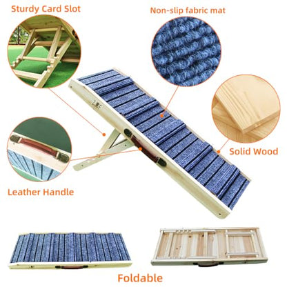 ZJSF Foldable Wooden Dog Ramp for High Bed, Dog Stairs for Small Dogs, High Traction Platform with 4 Adjustable Heights (5"-20.4"), 31.5" L, Supports up to 70 lbs - size: 31.5"L X 12"W