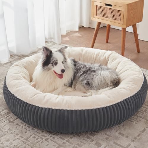 45 inches Donut Dog Bed for Extra Large Dogs,Calming Round Pet Bed with Removable Cover, Washable Milk Plush Faux Fur, Fits Pets up to 100 lbs(Charcoal,XL) - color: Charcoal, size: 45.0"L x45.0"W x10"Th