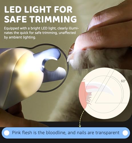 Pet Nail Clipper with Light for Cats & Small Dogs Puppies, Ultra Bright LED to Illuminate Nail Bloodline to Avoid Over Cutting, Extra-Sharp and Durable Cat Claw Trimmer with Nail File (White) - color: White