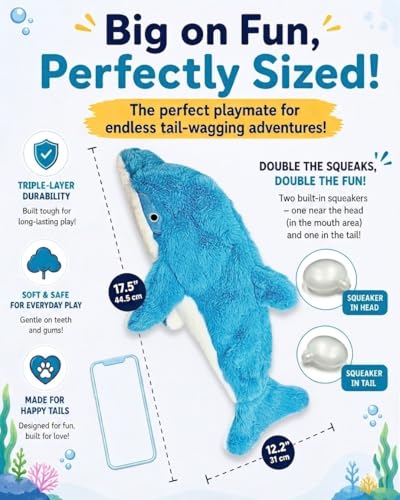 Crinkle Dog Toy – No stuffing Squeaky Dog Toy for Small, Medium & Large Breeds, Interactive Tough Toy Set - Ideal for Chewing, Teething & Fetch, Durable Pet-Safe Materials - Soft Blue Plush, Large - color: Blue