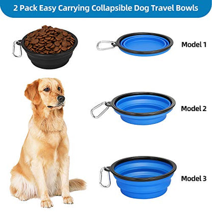 Kytely Large Collapsible Dog Bowls 2 Pack, 34oz Foldable Dog Travel Bowl, Portable Pet Water Food Bowl with Clasp, Pet Cat Feeding Cup Dish for Traveling, Walking, Hiking (Black+Blue) - color: Blue & Black