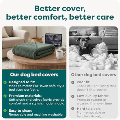 Furhaven Replacement Dog Bed Cover Faux Fur & Velvet Sofa-Style, Machine Washable - Dark Sage, Medium - color: (Faux Fur & Velvet) Dark Sage, size: Medium