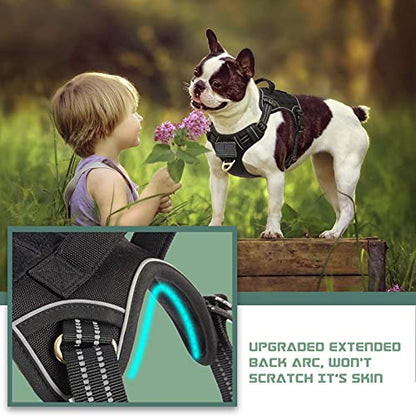 BUMBIN Tactical Dog Harness for Medium Dogs, No Pull, Reflective, Adjustable, Black, M(Neck:16-20", Chest:17-27") - color: Black, size: M(Neck:16-20", Chest:17-27")