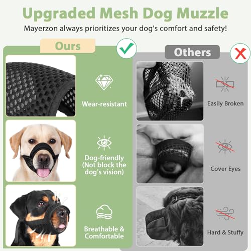 Mayerzon Dog Muzzle with Hook and Loop for Large Medium Small Dogs, Patented Soft Mesh Beagle Labrador Puppy Muzzles for Biting Chewing Grooming, Breathable, Adjustable, Allows Panting Drinking - size: L-(Snout Cir 10.25"-12")