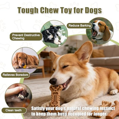 SCHITEC Dog Toys for Aggressive Chewers, 3 Pack Nylon & Wood Dog Chew Toy, Tough Chew Bone for Medium Large Dogs, Indestructible Teething Dog Toy, Chicken Flavor (Medium) - style: Medium