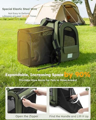 pecute Pet Backpack Expandable, Cat Carrier Backpack with Breathable Window - color: Geen, size: 12.6"L x 10.2"W x 16.5"H