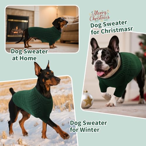 SAWMONG Dog Sweater, Dog Sweaters for Large Dogs Girls Boys, Pullover Turtleneck Knitted Doggy Sweatshirt, Cold Weather Pet Clothes（Green, Large - color: Green, size: Large