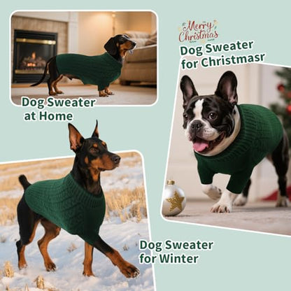 SAWMONG Dog Sweater, Dog Sweaters for Large Dogs Girls Boys, Pullover Turtleneck Knitted Doggy Sweatshirt, Cold Weather Pet Clothes（Green, 2X-Large - color: Green, size: XX-Large