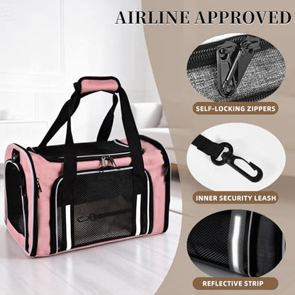 Cat Dog Carrier Soft for Small Medium Pet Up to 15 Lbs, Collapsible Portable Cat Travel Carrier, Airline Approved Small Dog Cat Carrier, Soft Sided Pet Carrier for Puppy Kitten (18x11x11) (Pink) - color: Pink