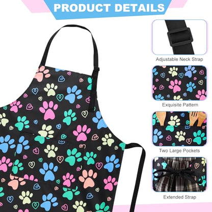 Dog Grooming Waterproof Apron with 2 Pockets, Cute Animals Puppy Dog Pets Apron - style: Colorful Dog Paw