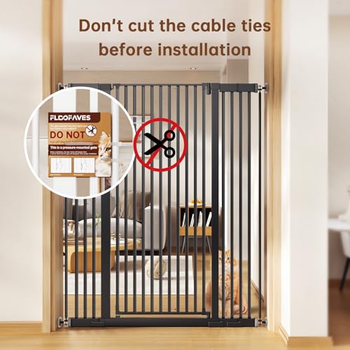 Fldofaves 57" Extra Cat Gate, Fits 29.5"-43" Wide Openings, Pressure Mounted Auto Close Tall Dog Gate with Ultra Narrow Bar Spacing, No Drill Dog Gate for Doorways, Stairs, Hallways - color: Black