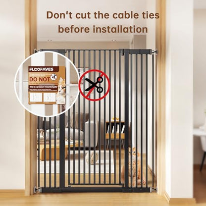 Fldofaves 57" Extra Cat Gate, Fits 29.5"-43" Wide Openings, Pressure Mounted Auto Close Tall Dog Gate with Ultra Narrow Bar Spacing, No Drill Dog Gate for Doorways, Stairs, Hallways - color: Black