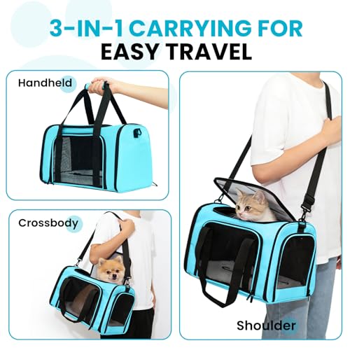 Soft-Sided Cat Carrier Expandable Pet Carrier Airline Approved Mesh Travel Carrier Up to 22lbs for Cats Small Dogs Collapsible Escape-Proof with Shoulder Strap Washable (20x13x13 Blue) - color: Blue, size: 13.4"L x 13.4"W x 20.1"H