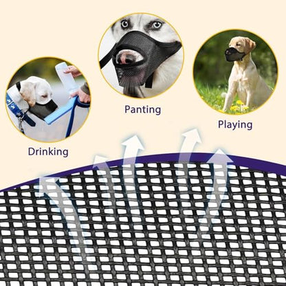 LUCKYPAW Dog Muzzle, Mesh Muzzle for Large Medium Small Dogs Allows Full Pant Drinking Mouth Cover to Prevent Biting Chewing Scavenging Adjustable Breathable (XS, Black) - size: XS-Snout:6.5-7.5"