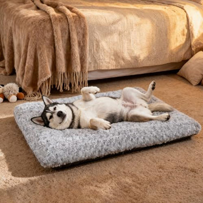 Extra Large Dog Bed Deluxe Plush, Washable Big Dog Beds, Indestructible Dog Crate Pad, Anti-Slip Soft Pet Bed, Comfy Kennel Pad for Large, Jumbo, Small, Medium Dogs Extra, 41"x 27"-XXL, Light Gray - color: Light Grey, size: 41"L x 27"W x 4"Th