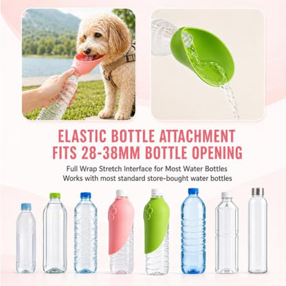 Portable Dog Water Bottle Attachment, Slip-On Pet Water Bowl for Walks | Silicone Dog Drink Dispenser, Fits Standard Water Bottles,Ideal for Dog Cat Walking Hiking Travel Foldable Leaf Design - color: Pink