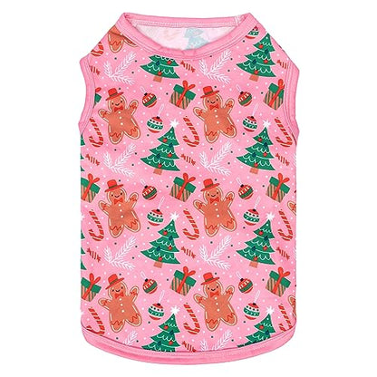 CuteBone Dog Shirts 2-Pack Soft Pet Clothes Breathable Summer Vest for Small Puppy and Stretchy Cat Apparel - color: Gingerbread man&reindeer, size: Small