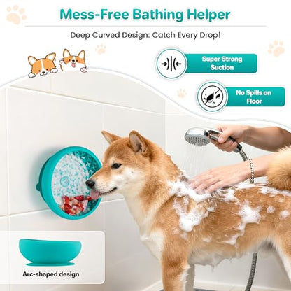 Dog Lick Bowl Slow Feeder with Slanted Anti-Spill Design, Extra-Thick Bite-Resistant Rim, Strong Suction Base, Freezer Safe for Frozen Treats — A Cleaner Alternative to Lick Mats for Dogs (Teal) - color: Teal