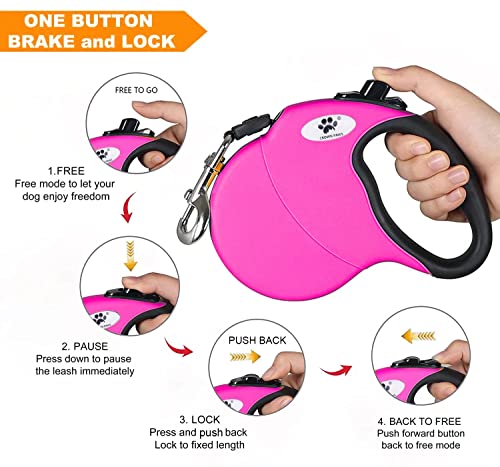 16ft Retractable Dog Leash for Large Breed Dogs up to 110 lbs with a Detachable Chew Proof Extender Wire Ropes (Pink L) - color: Pink, size: Large