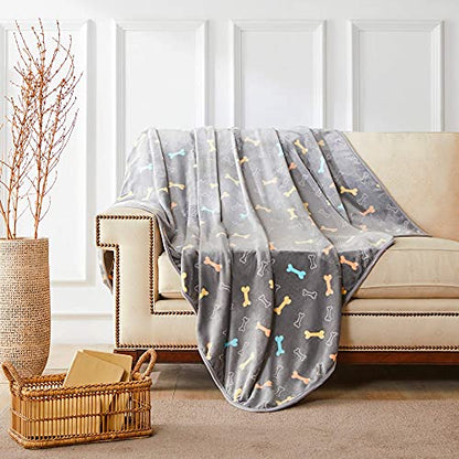 Allisandro Luxurious Dog Blanket, 350 GSM Super Fuzzy Microplush Fleece Pet Blankets for Small Medium Large Dogs and Cats, Grey Bone, 64 x 40 Inches - color: Grey Bone, size: 64" x 40"