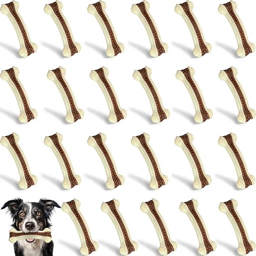 Leyndo 24 Pcs Dog Bones Toys for Aggressive Chewers Tough Nylon Beef Dog Teething Chew Toys for Aggressive Chewers Puppies Medium Large Breeds Teeth Cleaning and Training
