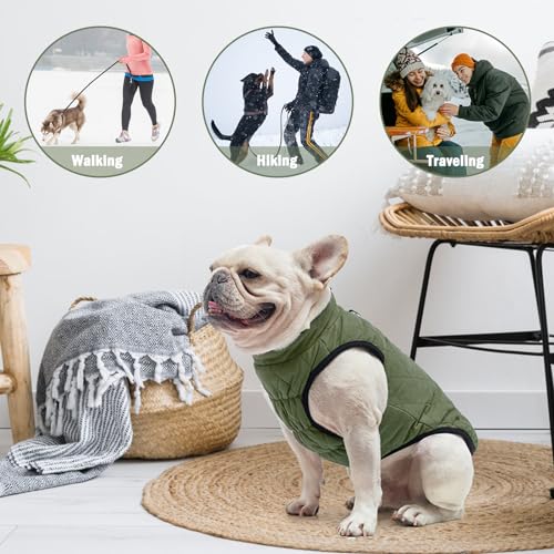 SCENEREAL Winter Dog Vest Coat with Harness Built In, Warm Puppy Jacket for Small Medium Dogs, Cold Weather Coat with Zipper, Fleece Puffer Vest Windproof Snow Clothes - color: #1 Olive-Matte, size: M(Chest 16.5")-Regular